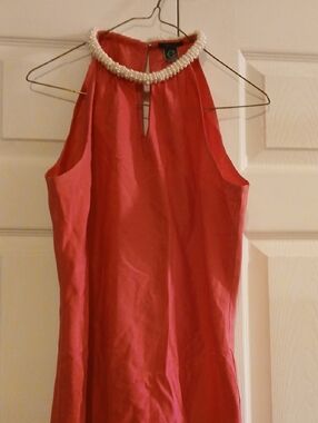 Pearl-Trim Halter Shell Top - Red
